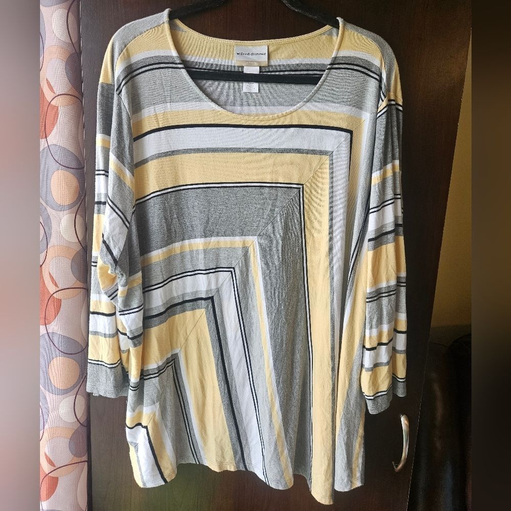 Alfred Dunner Women's Long Sleeve Top - Yellow, Gray, and White Size 2X